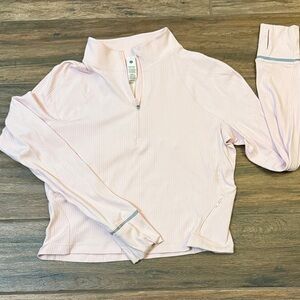 **Lululemon Soft Pink Ribbed Half-Zip Top**